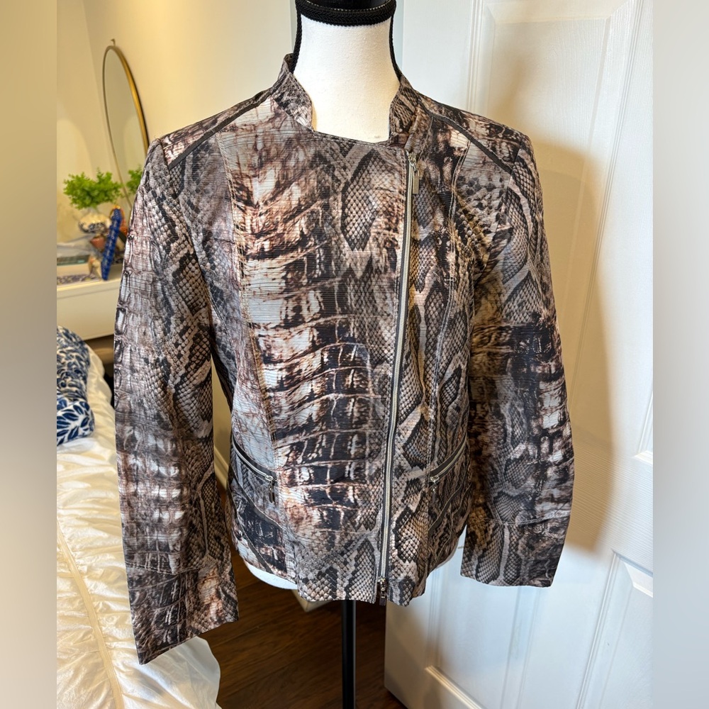 Gerry Weber Animal Print Snakeskin Moto Jacket Zip Front Size 10